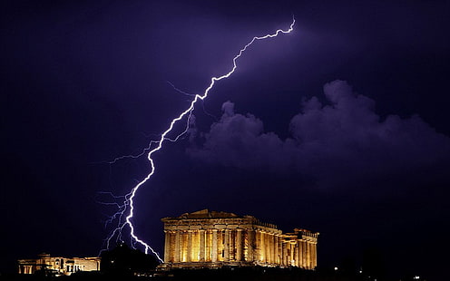 Partenon, Grecja, Fotografia, Piorun, Ziemia, Grecja, Partenon, Zeus, Tapety HD HD wallpaper