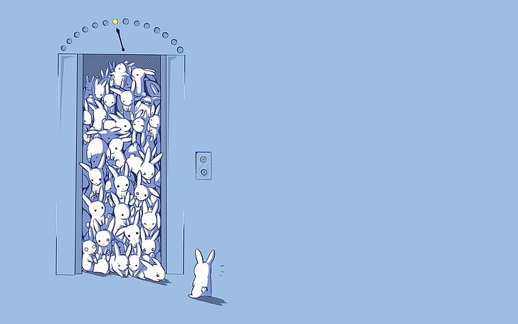 blue, Elevator, humor, minimalism, rabbits, Simple, HD wallpaper