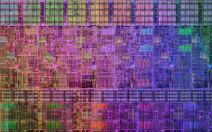 CPU, motherboards, chips, electricity, chromatic aberration, rainboows, abstract, fictional, HD wallpaper
