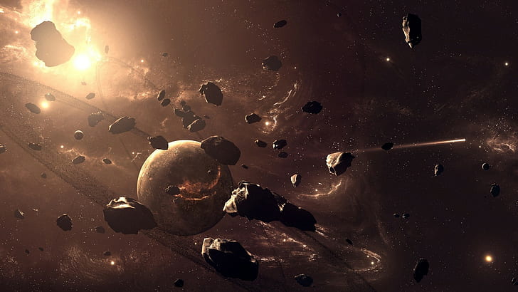 weltraum, asteroid, weltraumkunst, planet, digitale kunst, planetarische ringe, HD-Hintergrundbild