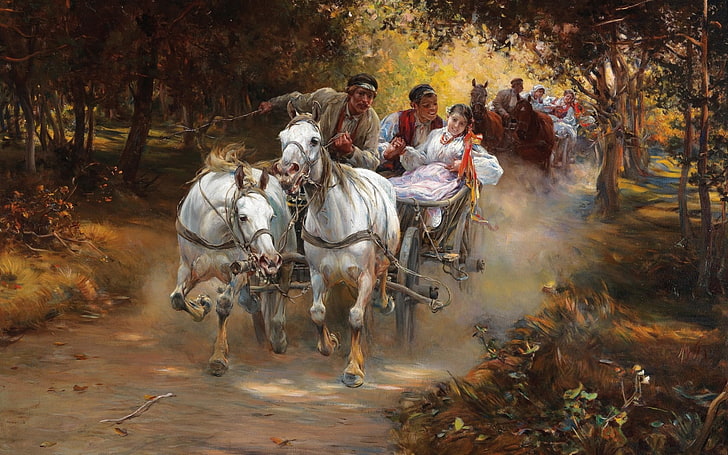 Rural Hochzeit, Kunst, Brautpaar, Paiting, Menschen, Braut, Alfred Verush Kovalski, Pferd, HD-Hintergrundbild