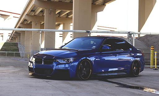 sedán BMW azul, BMW, tuning, 335i, F30, postura, Fondo de pantalla HD HD wallpaper