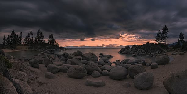  Sierra Nevada, Lake Tahoe, mountains, clouds, sunset, lake, rocks, photography, landscape, HD wallpaper HD wallpaper
