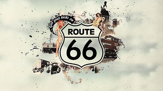 Route 66 обои, суперкар, машина, стиль, девушки, надпись, узоры, рисунок, поезд, 2560x1440, картинка, надпись, пин-ап, Route 66, HD обои HD wallpaper