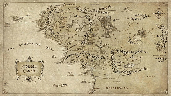 J. R. R. Tolkien, Middle-earth, kartografi, peta, The Lord of the Rings, Wallpaper HD HD wallpaper
