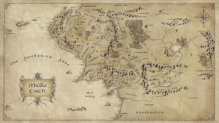 peta abu-abu, Middle-earth, The Lord of the Rings, peta, kartografi, J. R. R. Tolkien, Wallpaper HD