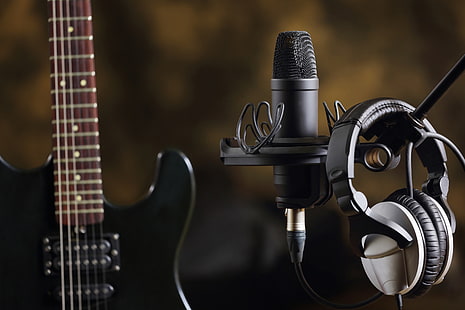 Musik, Gitarre, Kopfhörer, Sound, Elektro, Mikrofon, Kreativität, Studio, HD-Hintergrundbild HD wallpaper