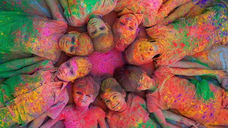 Kinder, holi, Indien, Jodhpur, Mehrfarben, HD-Hintergrundbild