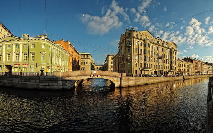Beige Betonbau, St. Petersburg, Russland, Gebäude, Fluss, Fluss Newa, HD-Hintergrundbild