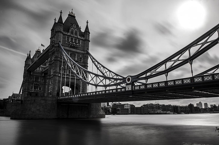 جسر البرج ، لندن ، المملكة المتحدة ، جسر البرج ، لندن ، أسود أبيض، خلفية HD