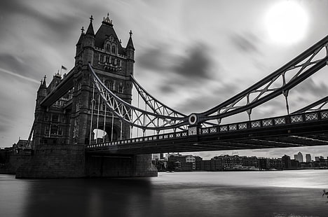 Тауэрский мост, Лондон, Великобритания, Тауэрский мост, Лондон, черный белый, HD обои HD wallpaper