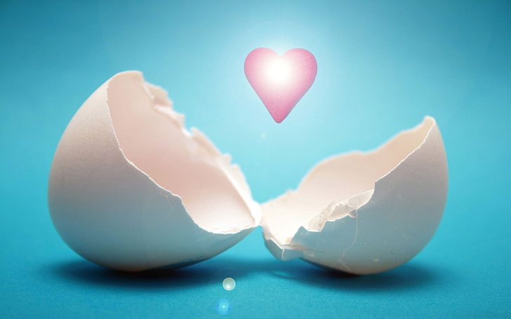 weiße Eierschale, Schale, Herz, Licht, HD-Hintergrundbild