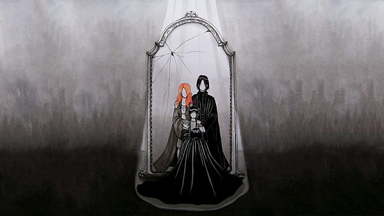perempuan dan laki-laki berdiri di dekat cermin, Harry Potter, Harry Potter dan Relikui Kematian, karya seni, Severus Snape, film, Wallpaper HD HD wallpaper