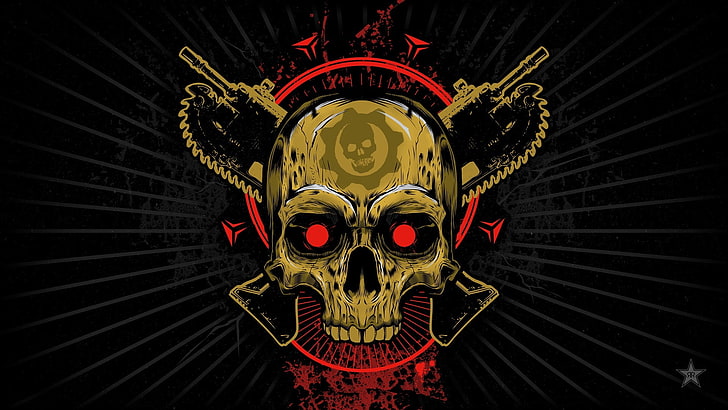 Gears of War digital tapet, Look, Skull, Emblem, Gears of War, Saw, Vapen, Xbox One, Microsoft Studios, Gears of War 4, The Coalition, Teeth, HD tapet