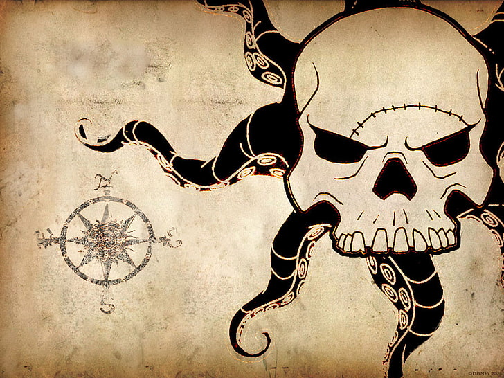 Carte de Kraken, illustration de crâne noir, autre`` carte, Fond d'écran HD