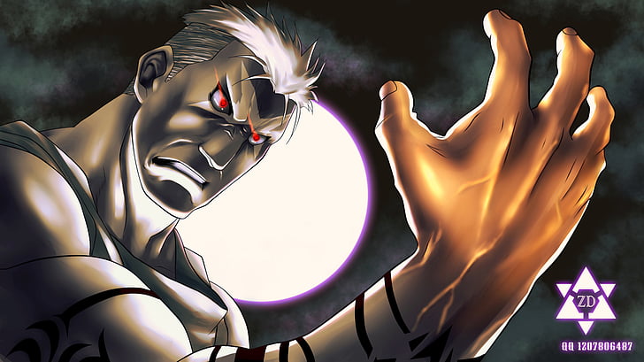 FullMetal Alchemist, enojado, anime, mano, ojos rojos, cicatriz (FullMetal Alchemist), cabello blanco, Fondo de pantalla HD