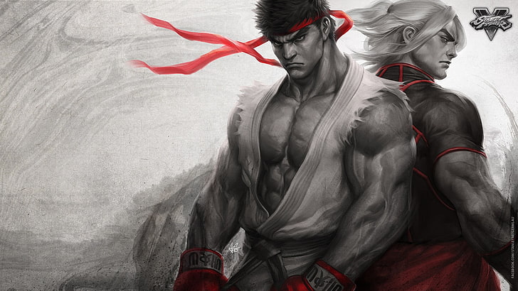 Street Fighter Рю и Кен цифровые обои, Street Fighter, Street Fighter V, видеоигры, Ryu (Street Fighter), Кен (Street Fighter), произведение искусства, HD обои