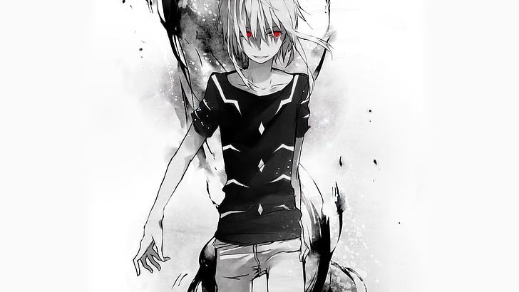 illustration d'anime masculin en niveaux de gris, à Aru Kagaku no Railgun, accélérateur, yeux rouges, anime, coloration sélective, Fond d'écran HD