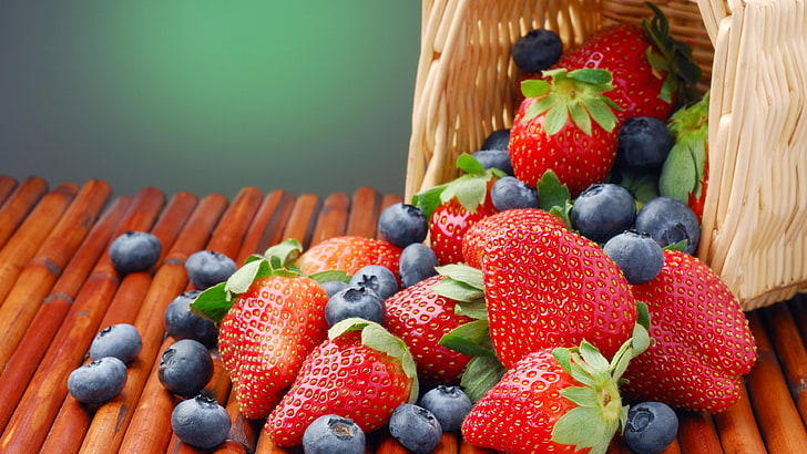 ber, strawberries, strawberry, blueberries, HD wallpaper