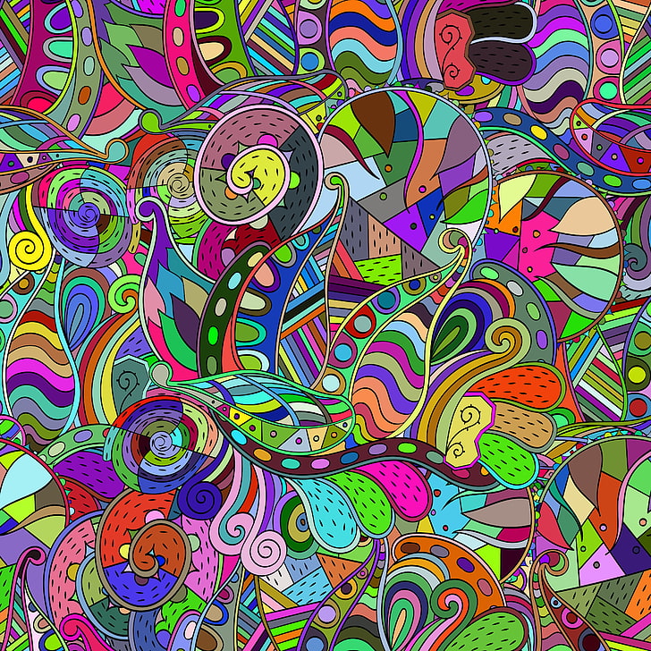 абстрактная живопись, каракули, узоры, разноцветные, HD обои