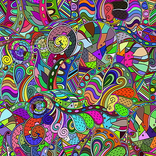 абстрактная живопись, каракули, узоры, разноцветные, HD обои HD wallpaper