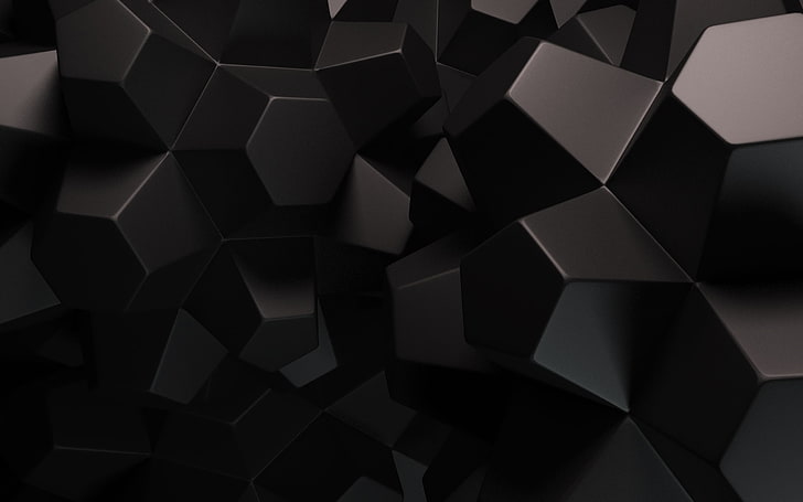 Bentuk Abstrak Hitam, latar belakang geometris hitam, 3D, Abstrak 3D, Wallpaper HD