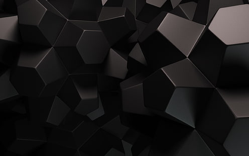 Black Abstract Shapes, black geometrical background, 3D, Abstract 3D, HD wallpaper HD wallpaper