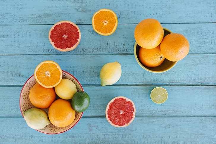 lemon, orange, fruit, wood, slices, grapefruit, citrus, slice, HD wallpaper