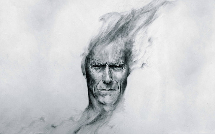 szkic człowieka, rysunek, Clint Eastwood, dzieło sztuki, mężczyźni, aktor, Tapety HD