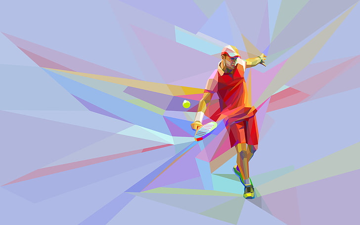 the game, the ball, racket, blow, tennis, tennis player, low poly, HD wallpaper