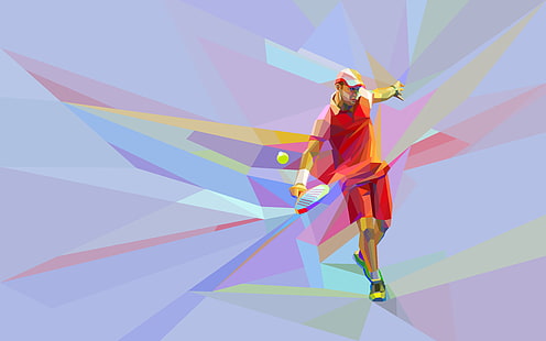 игра, мяч, ракетка, удар, теннис, теннисистка, низкополигональная, HD обои HD wallpaper