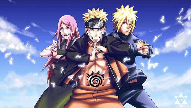 Naruto, Sakura und Buroto digitales Hintergrundbild, Anime, Naruto Shippuuden, Namikaze Minato, Uzumaki Naruto, Uzumaki Kushina, HD-Hintergrundbild