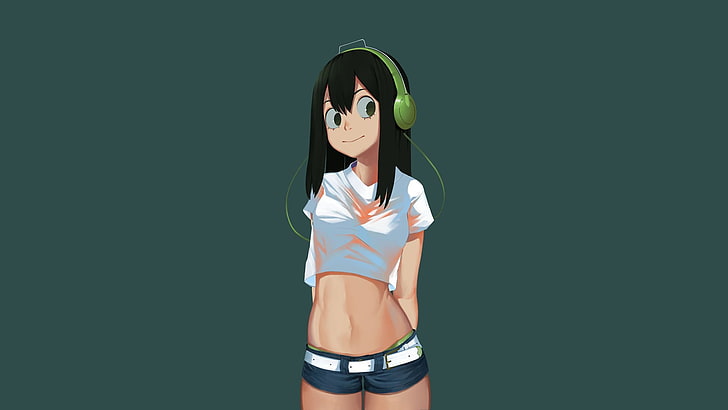 green headphones illustration, Boku no Hero Academia, Tsuyu Asui, simple background, HD wallpaper