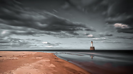 coast, dark, sky, sea, lighthouse, HD wallpaper HD wallpaper