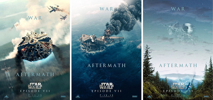 العديد من ملصقات Star Wars و Star Wars War Aftermath Collage و Star Wars و Star Wars: The Force Awakens و Collage و Art و Millennium Falcon و Star Destroyer و Death Star والفن الرقمي وفن المعجبين و X-wing و Star Destroyer والأفلام، خلفية HD