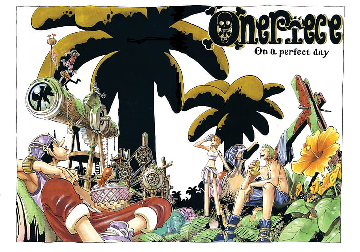 черно-бял флорален текстил, One Piece, аниме, HD тапет