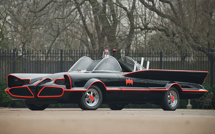 Lincoln Futura Batmobile, svart och röd Adam West Batmobile, Cars, Barris Kustom, svart, HD tapet