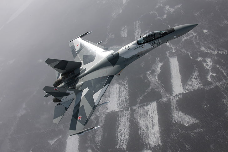 grauer und schwarzer Kampfflugzeug, Flugzeug, Russland, Düsenjäger, Su-27, Militärflugzeug, Flugzeug, Fahrzeug, Militär, HD-Hintergrundbild