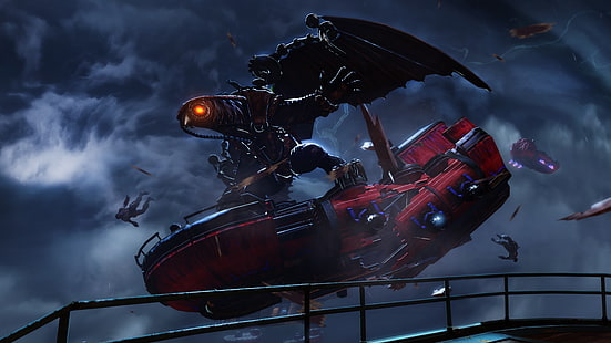 иллюстрация красно-синего корабля, BioShock Infinite, Songbird (BioShock), видеоигры, HD обои HD wallpaper