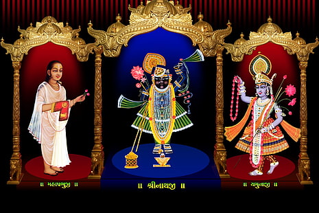 Shreenathji i Shreeyamunaji, trzy różne bóstwa hinduskie, Bóg, Pan Shrinathji, Tapety HD HD wallpaper
