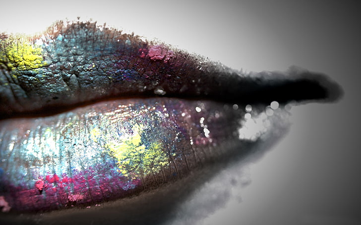 multicolored lipstick, lips, lipstick, creative, black, HD wallpaper