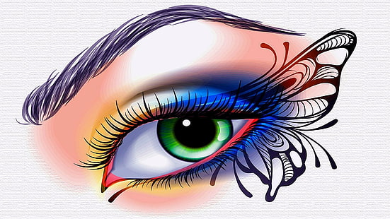 eye, tattoo, cosmetics, butterfly, digital art, design, graphic design, illustration, art, graphics, iris, HD wallpaper HD wallpaper