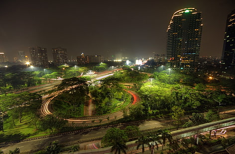 Города, Джакарта, Индонезия, Ява (Индонезия), Ночь, HD обои HD wallpaper