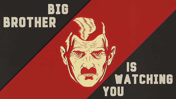 George Orwell, totalitarismo, hermano mayor, rojo, comunismo, socialismo, texto, rostro, estilo retro, Blender, CGI, Fondo de pantalla HD