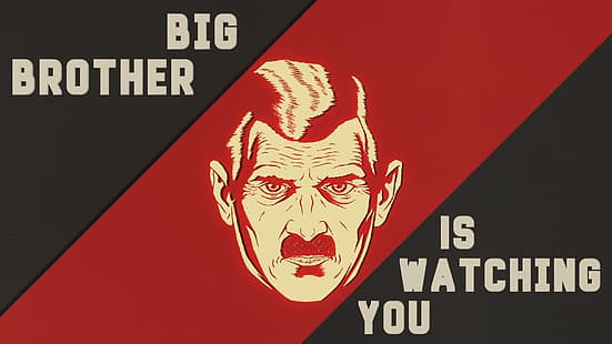 George Orwell, totalitaryzm, wielki brat, czerwony, komunizm, socjalizm, tekst, twarz, styl retro, Blender, CGI, Tapety HD HD wallpaper