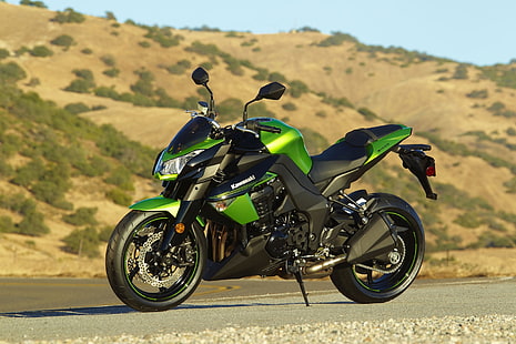 kawasaki z1000, verde, vista lateral, motocicleta, veículo, HD papel de parede HD wallpaper
