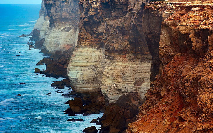 Australia, South Australia, cliffs Gang, brown mountain cliff, Australia, South Australia, cliffs Gang, the great Australian Gulf, HD wallpaper