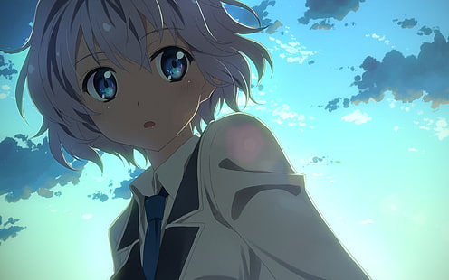 weibliche Anime-Figur mit weißen Haaren, Yuuki Tatsuya, Anime-Mädchen, originelle Charaktere, weiße Haare, kurze Haare, blaue Augen, Anime, HD-Hintergrundbild HD wallpaper