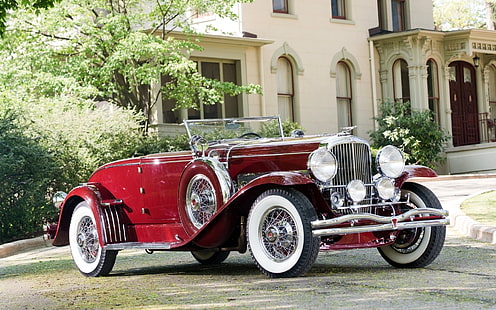 Duesenberg SJ 298 Convertible, red roadster, retro cars, vintage cars, classic cars, coupe cars, convertible cars, HD wallpaper HD wallpaper