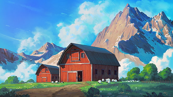  Anime, Original, Countryside, Mountain, HD wallpaper HD wallpaper